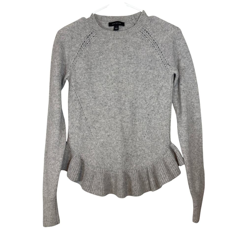 Ann Taylor Wool Cashmere Peplum Sweater Gray Womens Small Soft Modern Office